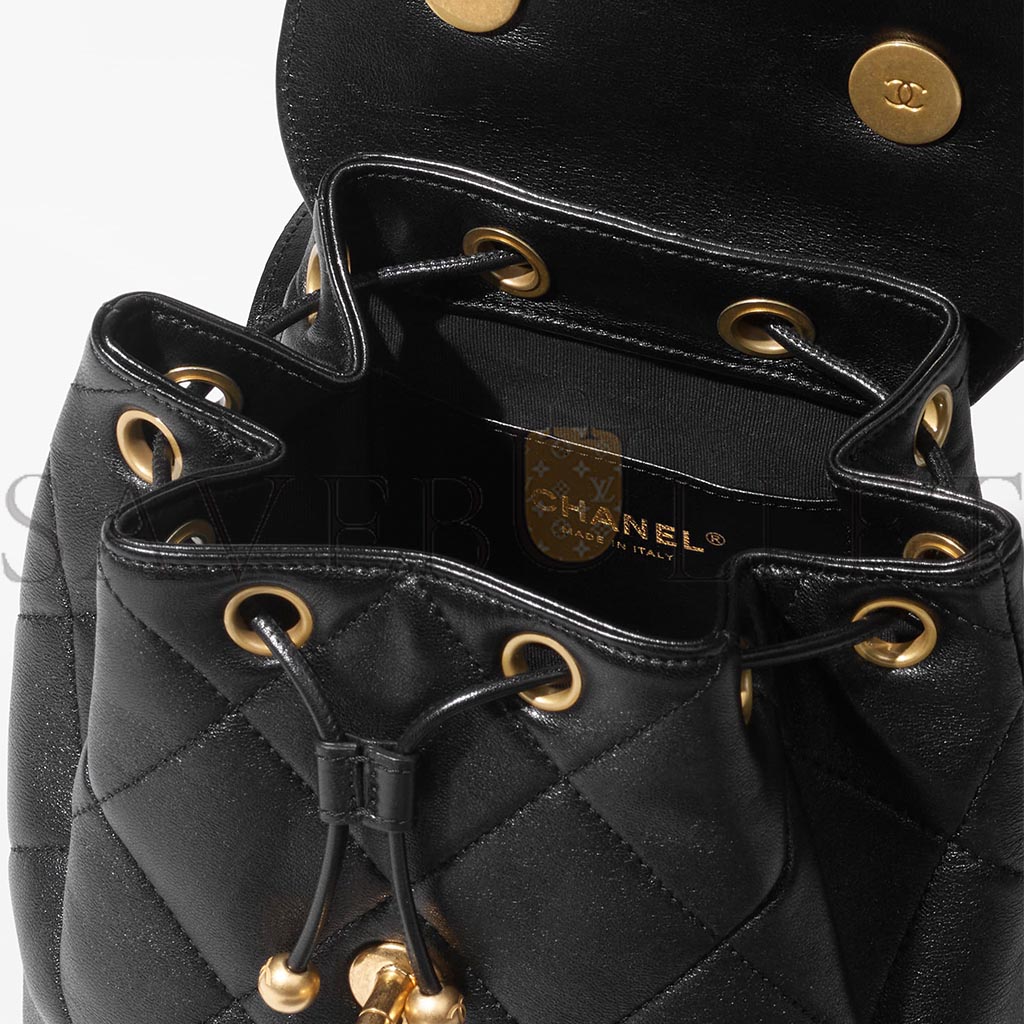 Ch*el master black backpack in lambskin and gold-tone metal as4866 (20*19*12cm)